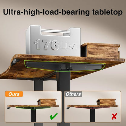 Veken 47.2"×27.6" Standing Desk with Storage Drawers, Adjustable Height Computer Table with Monitor Shelf, Home Office Desk for Study, Gaming, Workstation, Brown | Stand up Computer Desk for Home Office, Work & Study, with Storage, 3 Memory Presets, Ca...