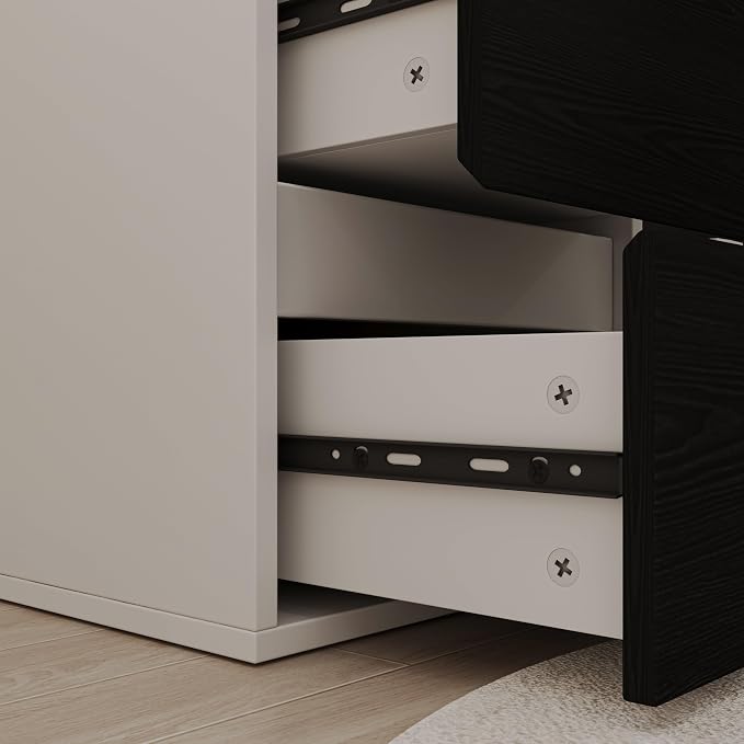 Bobve L Shaped Computer Desk, 47 Inch Home Office Desk with File Drawers & Storage Shelves, Small Corner Computer Desk for Small Space (White+Black)