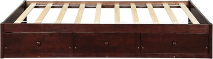 Merax Wood Bed Frame with 3 Drawers Twin Storge Day Bed with Wood Slat Support Space Saving Cherry
