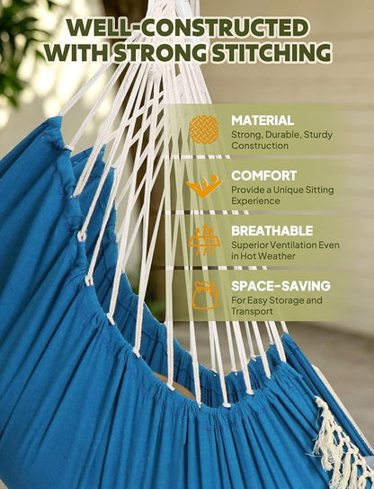Chihee Hammock Chair Hanging Swing Max 500 Lbs 2 Cushions Included Metal Spreader Bar with Anti-Slip Grooves Portable Hanging Chair Side Pocket Large Macrame Bohemian Chair Indoor Outdoor