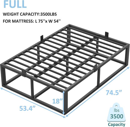 Bilily 18 Inch Full Bed Frame with Steel Slat Support,Heavy Duty Metal Platform Bed Frame Full Size Mattress Foundation,No Box Spring Needed,Easy Assembly,Noise Free,Black