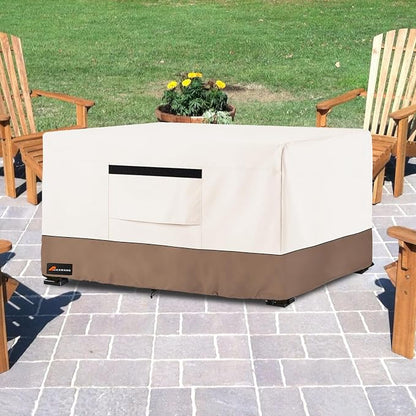 Fire Pit Cover Rectangular, Outdoor Heavy Duty 600D 100% Waterproof Tear-Resistant 48 Inch Fire Table Cover Rectangle, Patio Gas Fire Pit Table Covers, Beige 48" L x 28" W x 24" H