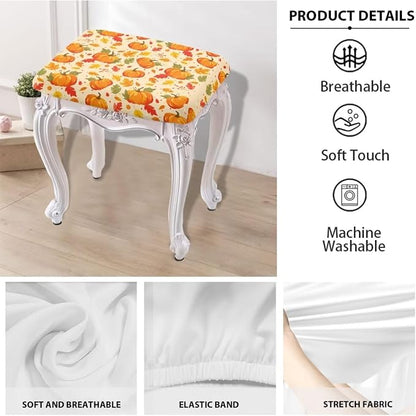 Pumpkin Maple Leaf Bar Stool Covers Thanksgiving Stool Covers Rectangular Stretch Washable Vanity Chair Cover Rectangle 2 Pack with Elastic Band
