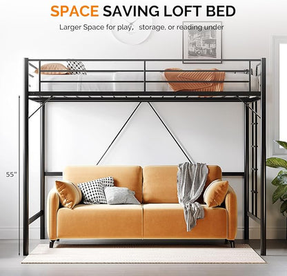 VINGLI Queen Loft Bed with Flat Rungs for Adults, Kids and Young Teens, No Box Spring Required,Heavy Duty Metal Slat Support, Orange