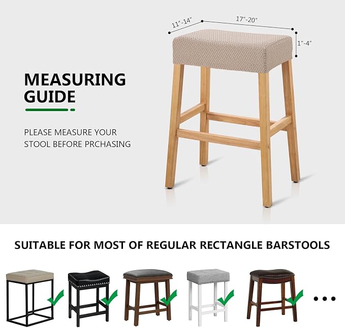YISUN Stool Covers Rectangle - 4 Pack Stretch Waterproof Saddle Seat Cover Counter Bar Stools Bar Chairs Covers Kitchen Island Chairs Cushion Protector