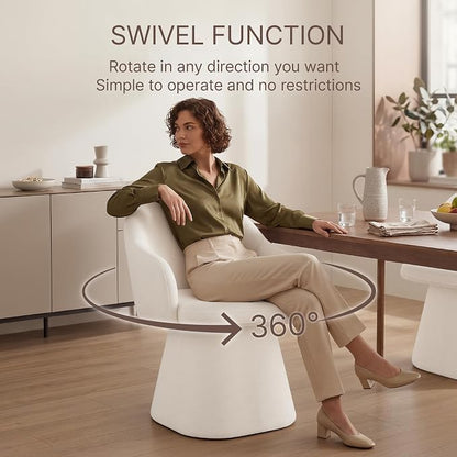 KISLOT Swivel Dining Chairs Set of 1, Upholstered Modern Barrel Dining Chairs with 360° Swivel Base, Chenille Velvet Fabric Accent Kitchen Chairs with Arms, Padded Dining Room Chairs, Cream