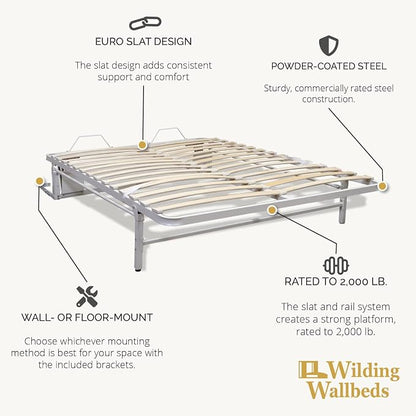 Wilding Wallbeds Deluxe Murphy Bed Frame (Twin) Vertical Wallbed, Powder-Coated Steel Frame for Folding Cabinet, Pull-Out Bed, Hidden Bed