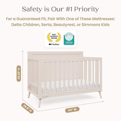 Delta Children Lola 6-in-1 Convertible Crib - Converts from Baby Crib to Toddler Bed, Daybed, Sofa Bed and Full-Size Bed with and Without Footboard, Fits Standard Full-Size Crib Mattress, Soft Beige