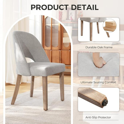 Wooden Dining Chairs Set of 6, Upholstered Modern Chenille Dining Room Chair Kitchen Chairs, Comfy Farmhouse Dinner Chair for Kitchen Dining Room, Grey