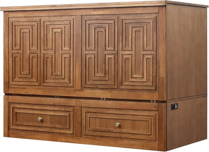 Mega Solutions Murphybedz Pompei Murphy Cabinet Chest Bed with Charging Station 8 Inch (Honey Oak, Queen)