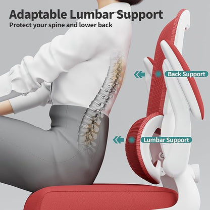 TRALT Office Chair - Ergonomic Desk Chair with Adjustable Lumbar Support, Mesh Computer Chair, Executive Chairs for Home Office Comfortable Lumbar Support (White Red)
