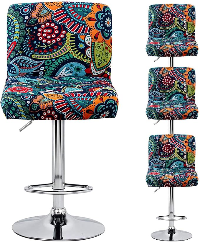 Levoberg Bar Stools Cover Set of 4 Printed Armless Swivel Barstools Slipcovers with Backs Stretch Square Counter Height Bar Stools Covers Mid Low Back Chair Cover for Kitchen Dining Room Bar #11