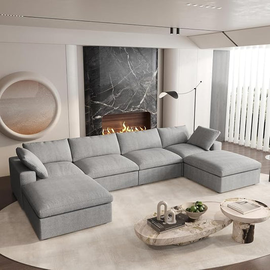 Cloud Modular Sectional Sofa,160.6" U-Shaped Convertible Couch with Storage Ottoman for Living Room, Minimalist Deep Sofa Couches, Sofa Covers Washable&Replaceable, Grey