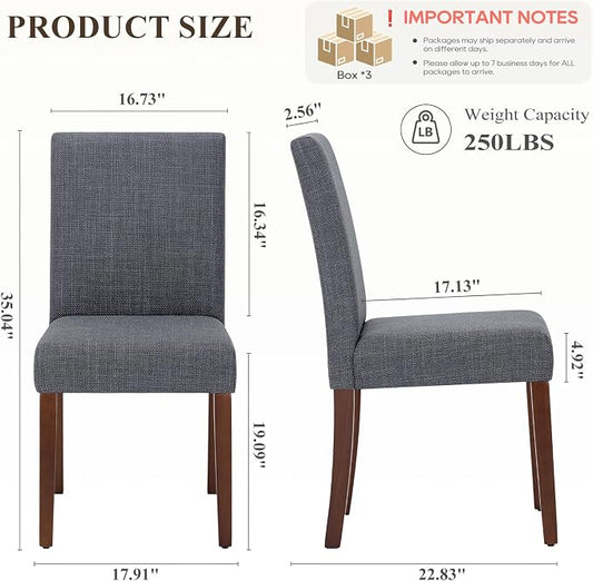 Upholstered Parsons Dining Chairs Set of 6, Modern Dining Room Chairs with Back, Fabric Kitchen Side Chairs with Wood Legs for Dinner Farmhouse Restaurant, Dark Grey