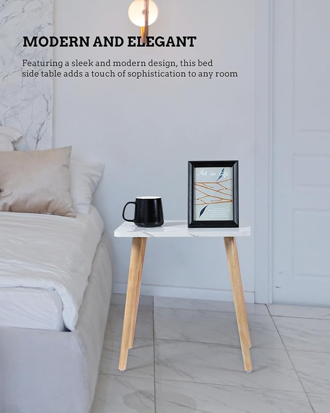 FORAOFUR Small Side Table, Set of 2 Modern Mini Coffee Table with Natural Wood Legs, Quick Assembly End Furniture for Bedroom Living Sofa, Minimalist Design for Nursery and Compact Homes, Marble | 2 Pack Marble finish, fits living/bedroom/balcony, comp...