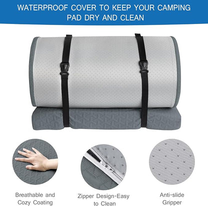 Memory Foam Camping Pad 3 Inch Thick, Soft Sleeping Pad with Waterproof Cover, Roll Up Cot Pad Topper for Travel Truck Bed Tent, Pad Only