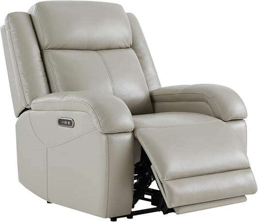 Watson & Whitely Oversized Genuine Leather Power Recliner Chairs for Big and Tall, Wall Hugger Recliner with Power Headrest & Charging Ports, Extra Large Reclining Chair for Living Room, Grey
