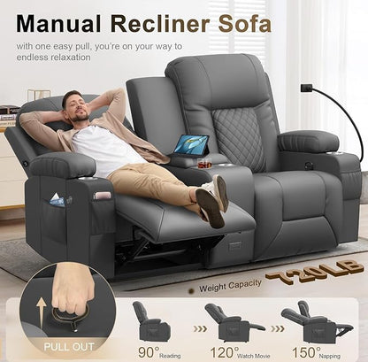 YONISEE Large Loveseat Recliner, Loveseat Recliner Sofa with Storage Console, Recliner Chair with USB Ports, 2 Cell Phone Holders, Cup Holder, Loveseat Couch for Living Room (Dark Gray)