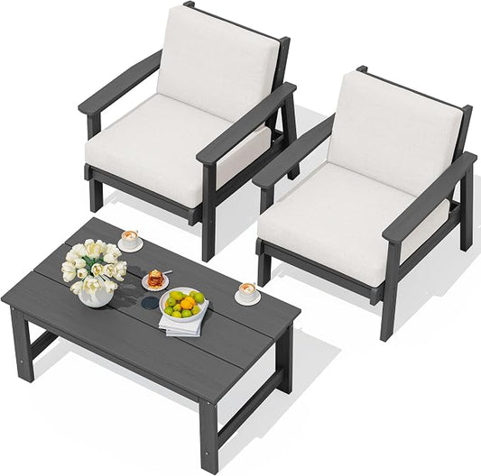 SERWALL HDPE Outdoor Couch, Grey Frame and Khaki Cushion