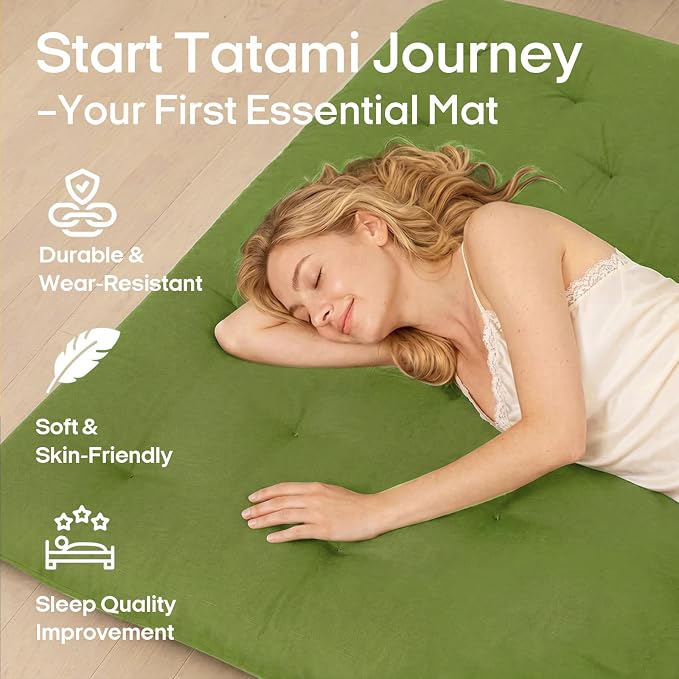 Syrinx Water Resistant Japanese Futon Mattress, Queen Size 80"x60", 4 Inch Thick Japanese Floor Mattress Tatami Mat, Foldable Floor Bed Sleeping Pad for Dormitory Guest Room Camping