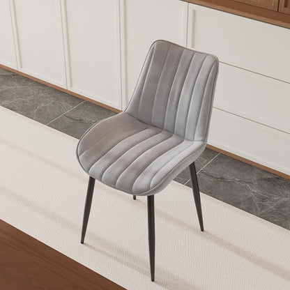 VECELO Dining Chairs Set of 6, Velvet Fabric & Metal Frame, Mordern Style for Kitchen, Living Room,Offcie, Light Grey