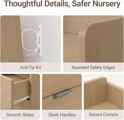 MAMAZING Keeva Pro 6-Drawer Baby Dresser with Changing Table, Easy Assembly | Walnut Wooden Nursery Dresser, Anti-Tip Design & Adjustable Feet, Dresser for Bedroom, Kids & Toddler Storage, 44" Wide