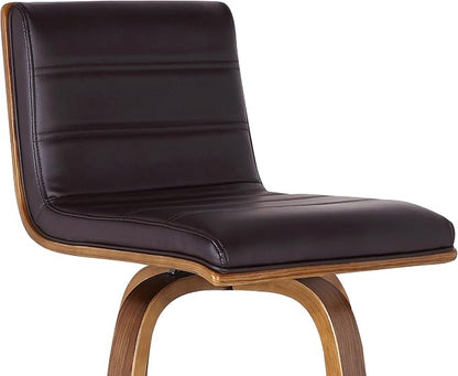Armen Living Vienna 26" Counter Height Swivel Brown Faux Leather and Walnut Wood Bar Stool