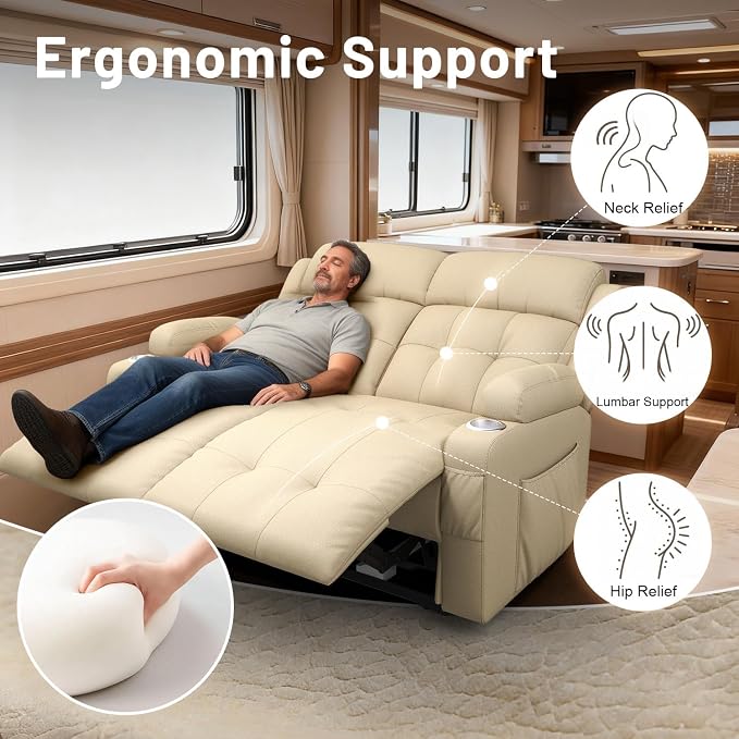 Reclining Loveseat, Wall-Hugger Loveseat Recliner Design with USB/Type C Charging & Storage & Cupholder, Pebble-Weave Fabric Recliner Sofa Couch for Living Room, Home Theater & RV Use