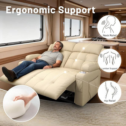 Reclining Loveseat, Wall-Hugger Loveseat Recliner Design with USB/Type C Charging & Storage & Cupholder, Pebble-Weave Fabric Recliner Sofa Couch for Living Room, Home Theater & RV Use