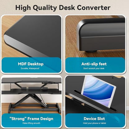 35" Standing Desk Converter, Height Adjustable Desktop Riser with Keyboard Tray for Two Monitors, Sit to Stand up Computer Workstation for Home Office, Black