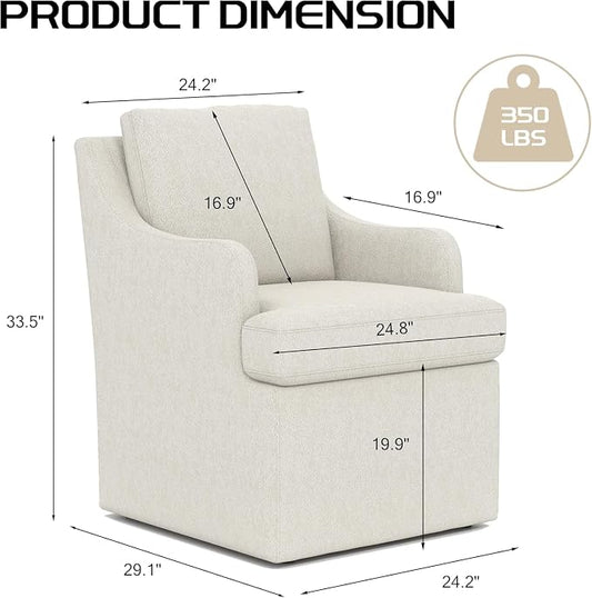 VKNOW Upholstered Dining Chairs, Modern Kitchen Chairs Dinner Chairs with 4 Casters, Chenille Armchair for Bedroom Reading Room Living Room, Beige