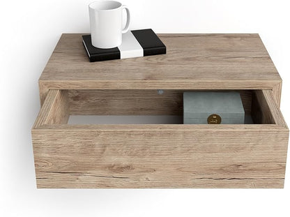 Mobili Fiver, Riccardo Floating nightstand, Oak, 17.7" x 9.8" x 6.1 ", Melamine-Finished, Modern Bedside Table, End Table, Italian Furniture