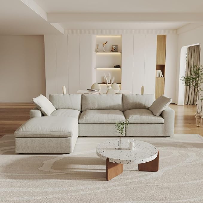 L-Shaped Modular Sectional Sofa with Storage Ottoman for Living Room, Cloud Couch, Covers Washable&Replaceable, Khaki