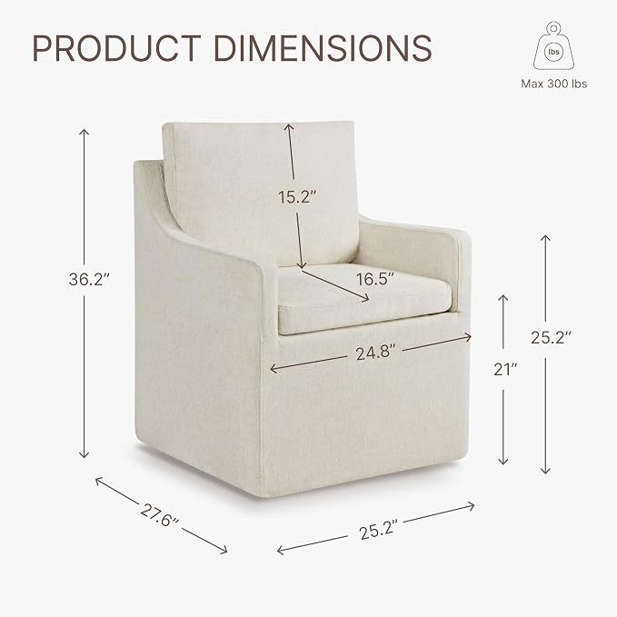 KISLOT Upholstered Dining Chairs Set of 2, Washable Cover Modren Deskchair with 4 Casters & Hidden Storage for Dining Room, Living Room, Home Office, Beige, 2 Box