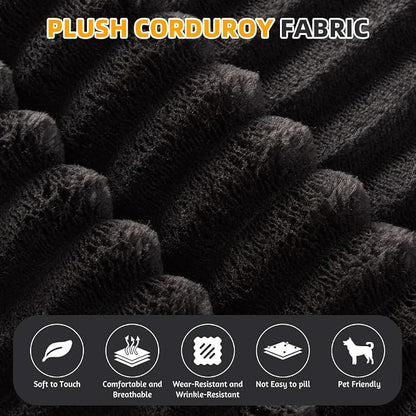 78.7" Futon Sofa Bed, 2-in-1 Foldable Sleeper Sofa, Convertible Sofa Bed with Pillows, Corduroy Couch with Multi Functional Blanket Upholstered Boneless Couches for Living Room, Jet Black