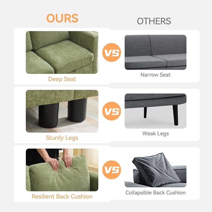 WUTUTUEE 83”L-Shaped Modular Sectional Sofa with Storage & Movable Ottoman, Convertible 4-Seat Reversible Chaise Chenille Couch for Living Room, Soft Green Fabric, Modern Design