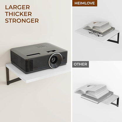 Heimlove Deep Floating Shelves for Wall, Wood Wall, Wide Floating Bookshelf for Living Room, Kitchen, Office, Bedroom and Decor Storage,White with Metal Bracket,16wx12dx5.8h,3Shelves
