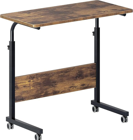 DlandHome Rolling Desk Adjustable Standing Desk, Mobile Side Table 31.4 Inches w/Wheels Adjustable C Table Movable Portable Laptop Computer Stand for Bed Sofa,Retro