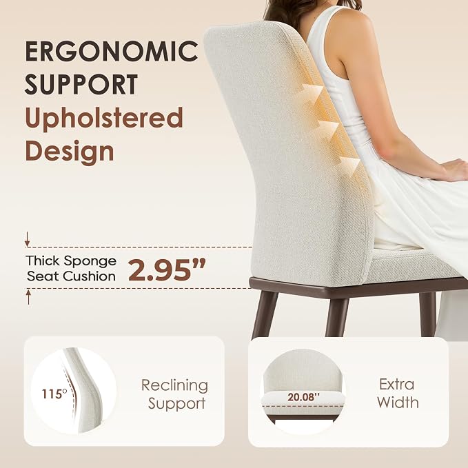 MALOL Modern Dining Chairs Set of 4, Upholstered Kitchen Chairs with High Back, Padded Fabric Dining Room Chair with Solid Wood Legs for Restaurant/Cafe/Home, Beige