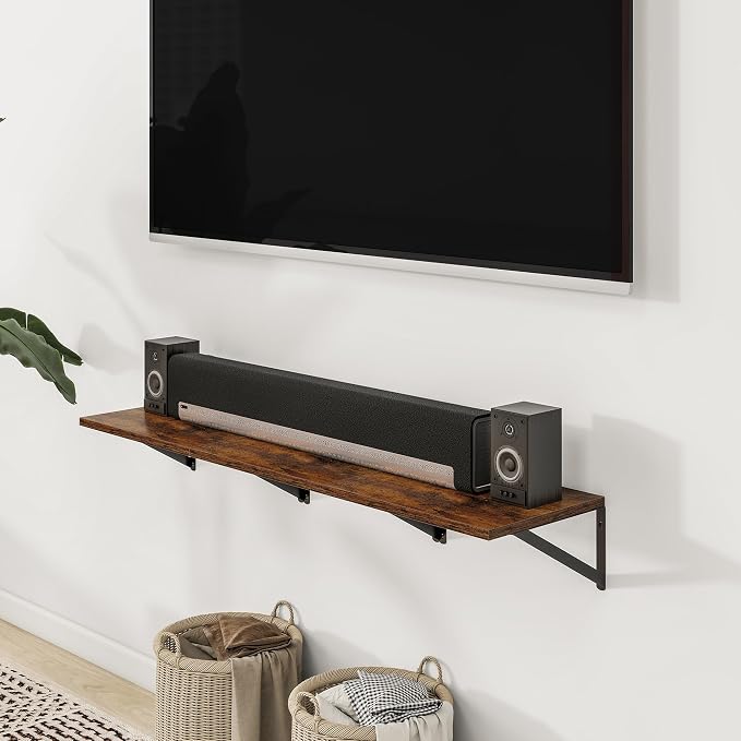 24"W x 12"D Wall Shelves for Books, 12 Inch Deep Floating Shelves Set of 3, Wide Floating Bookshelf with Metal Bracket for Living Room, Kitchen, Office, Bedroom and Decor Storage - Rustic Brown