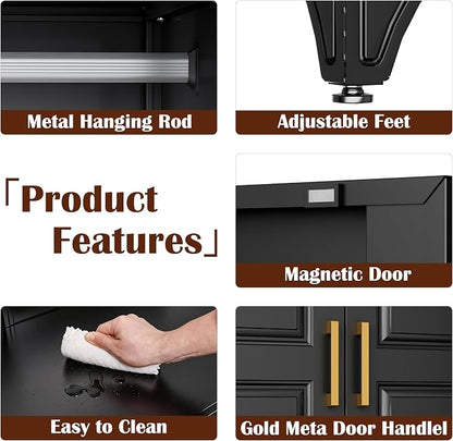 SteeLoong 71" Metal Armoire Wardrobe Closet with 3 Drawer，Tall Clothing Storage Cabinet with Adjustable Shelves and Hanging Rod,Black Wardrobe Closet for Bedroom,Home,Office,Gym