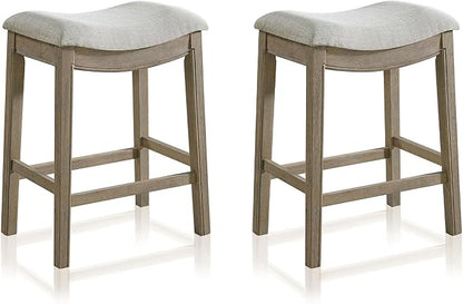 ROME + OAK Set of 2 Parker 26 Inch Counter Stool, Backless Saddle Kitchen Barstool in Reclaimed Oak Finish with Grey Fabric Upholstery Cushion Seat