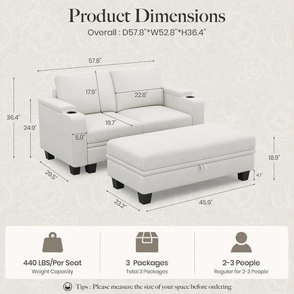 Belffin Sectional Sofa Bed with Storage Ottoman Small Modular Couch with Cup Holder Apartment Couch Beige