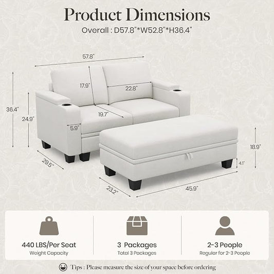 Belffin Sectional Sofa Bed with Storage Ottoman Small Modular Couch with Cup Holder Apartment Couch Beige