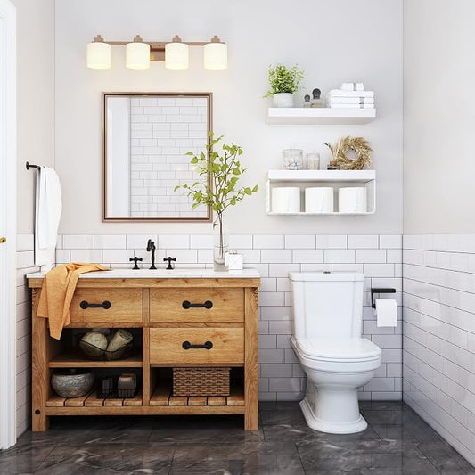 QEEIG White Bathroom Shelves Over Toilet - Wall Mounted Floating Shelves Farmhouse Shelf Toilet Paper Storage Small 16 inch Set of 2 (019-W2)
