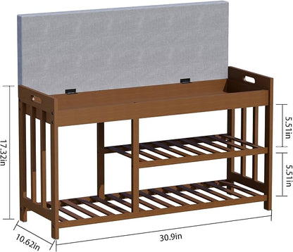 APRTAT 3-Tier Bamboo Shoe Rack Bench, Shoe Storage Organizer Bench, Entryway Benchs, Shoes Rack for Front Door Entrance, Entryway Bathroom Bedroom (Brown, Large)