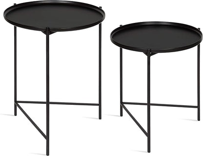 Kate and Laurel Ulani Set of 2 Nested Round Metal End Tables, Black