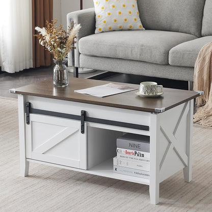 VINGLI Farmhouse Lift Top Coffee Table,36" Living Room Table,White Oak