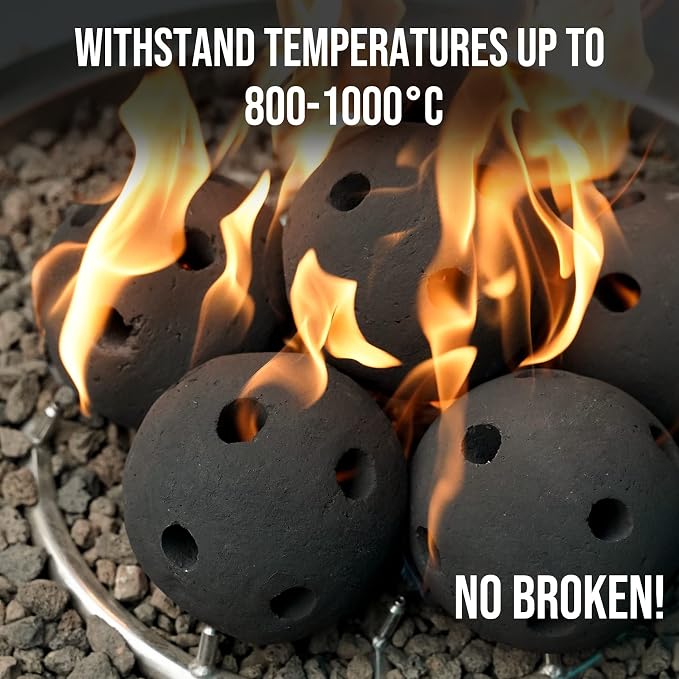 Skyflame Hollow Ceramic Balls, Set of 6 Round Fire Stones Set for Indoor and Outdoor Fire Pits or Fireplaces Accessory, 5 Inch, Black