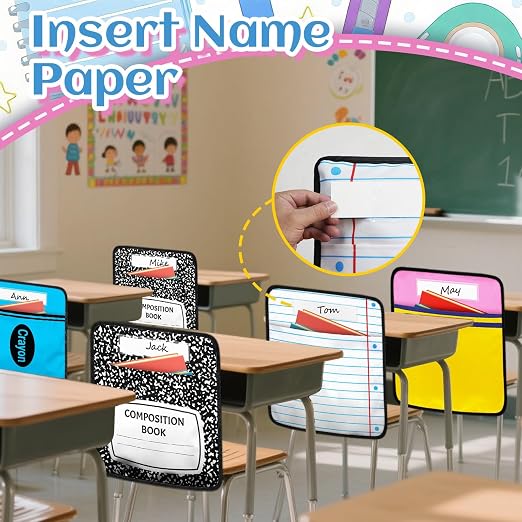 24Pcs 17 * 19 Inch Chair Pockets, Seat Sacks Student Chair Bag Organizer for Classroom, School Storage Seat Back Hanging Bag with a Name Tag Multi Pocket for Kindergarten Primary Schools Pre-School